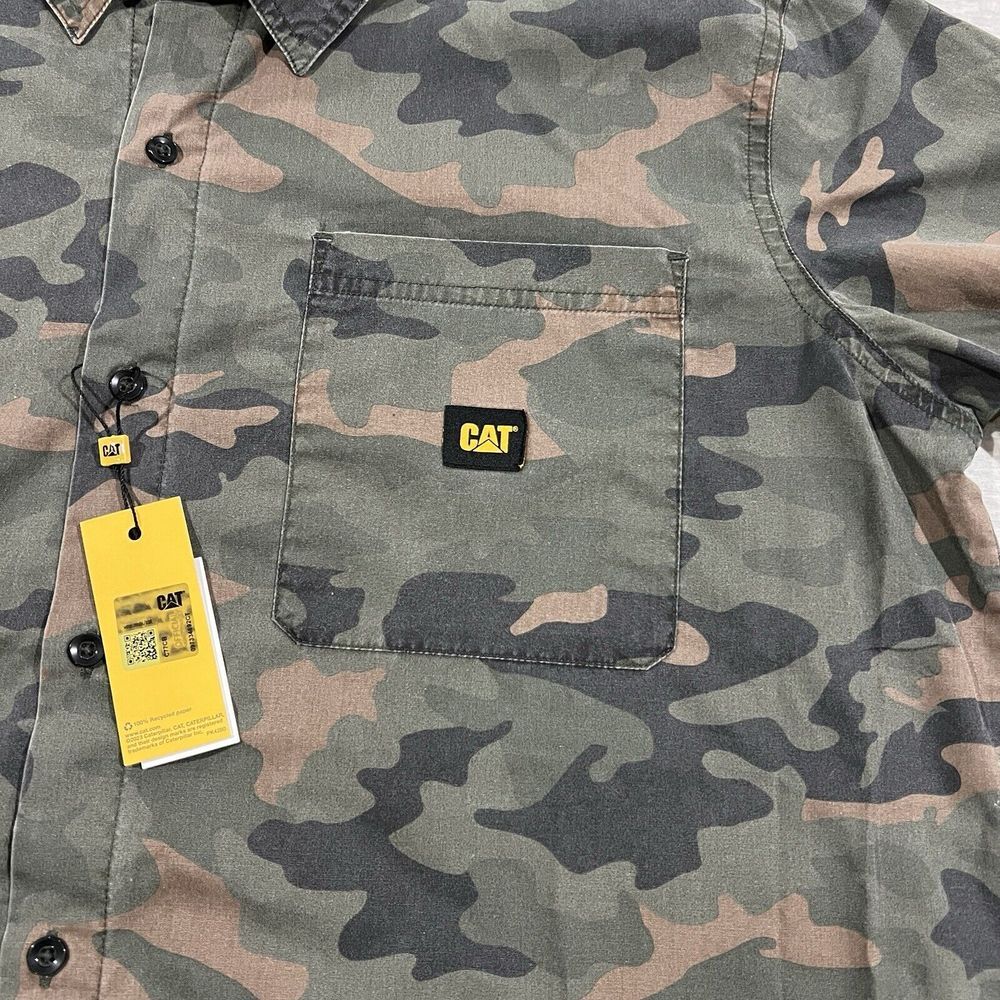 Caterpillar Shirt Mens XLarge Green Camouflage Short Sleeve Button Up XL Outdoor - Picture 9 of 10
